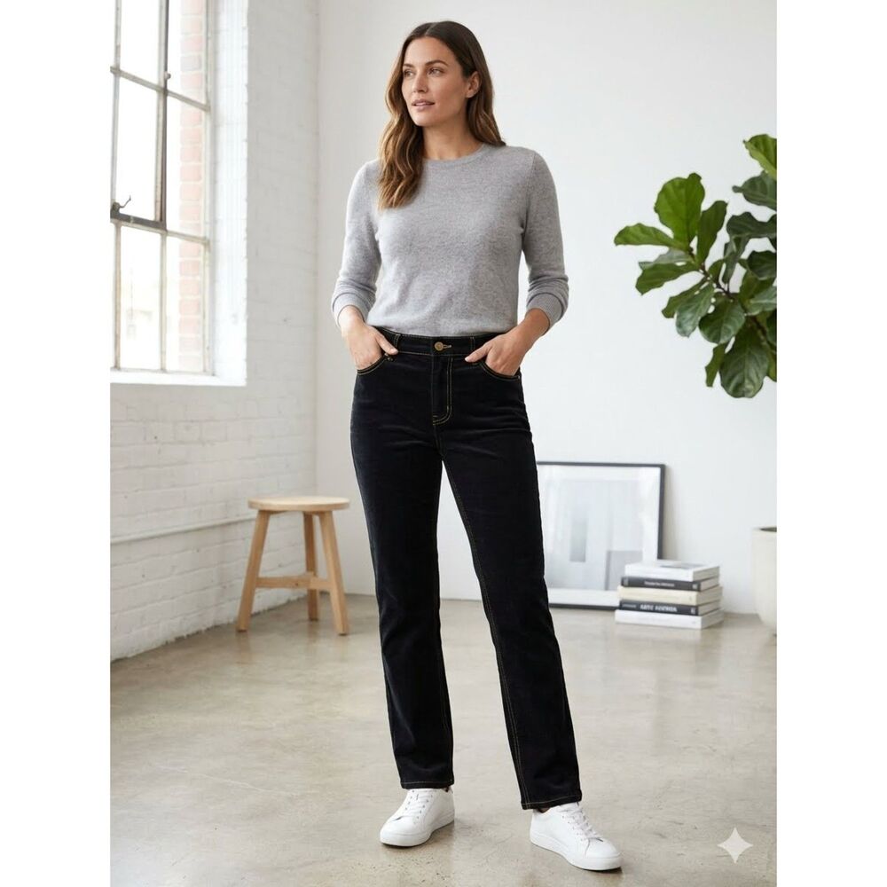 Vintage Chicos Corduroy Pants Womens 2 Reg Black Stretch Straight Leg Casual